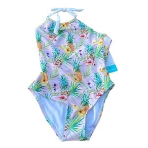 Snapper Rock Pink Hawaiian pineapple one-piece swimsuit size 10 NEW
